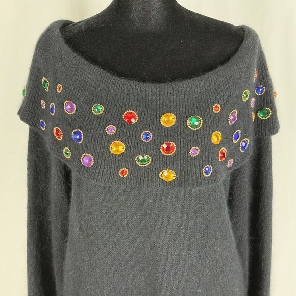 Vintage 80’s IB Diffusion Silk / Angora Holiday Off the Shoulder Sweater - Women - Picture 3 of 7